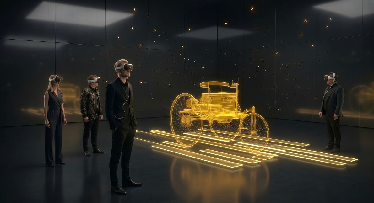 Immersive S-Klasse Experience: Mit Virtual Reality kann man eintauchen in die legendäre Baureihengeschichte der Oberklassefahrzeuge von Mercedes-Benz – bis hin zur neuen S-Klasse der Baureihe 223. Angebot während des Erlebnistages am Mercedes-Benz Museum,